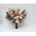 Wedding Bouquets in Rust, Ivory & Sage Green | Cascading Faux Bridal & Bridesmaid Bouquets