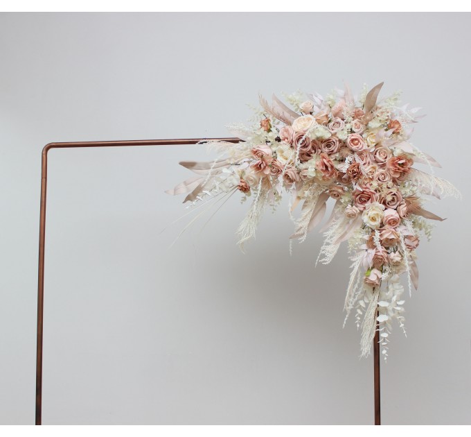 Pampas Grass Flower Arch Arrangement in Beige, Ivory & Blush Pink | Faux Floral Archway for Boho Wedding
