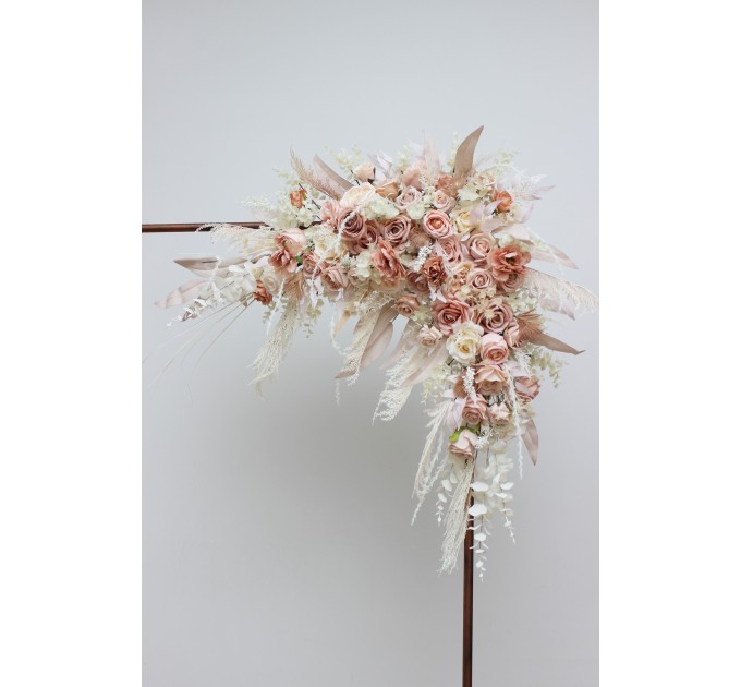 Pampas Grass Flower Arch Arrangement in Beige, Ivory & Blush Pink | Faux Floral Archway for Boho Wedding