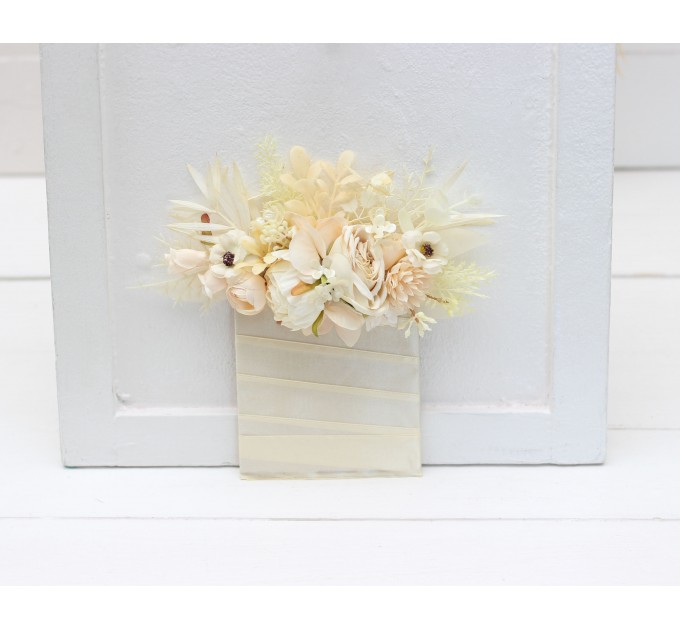 Pocket Boutonniere in Champagne, Ivory & Cream | Square Flower Accessories