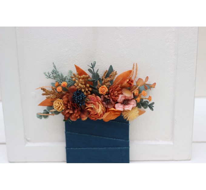 Pocket Boutonniere in Rust & Teal | Square Flower Accessories