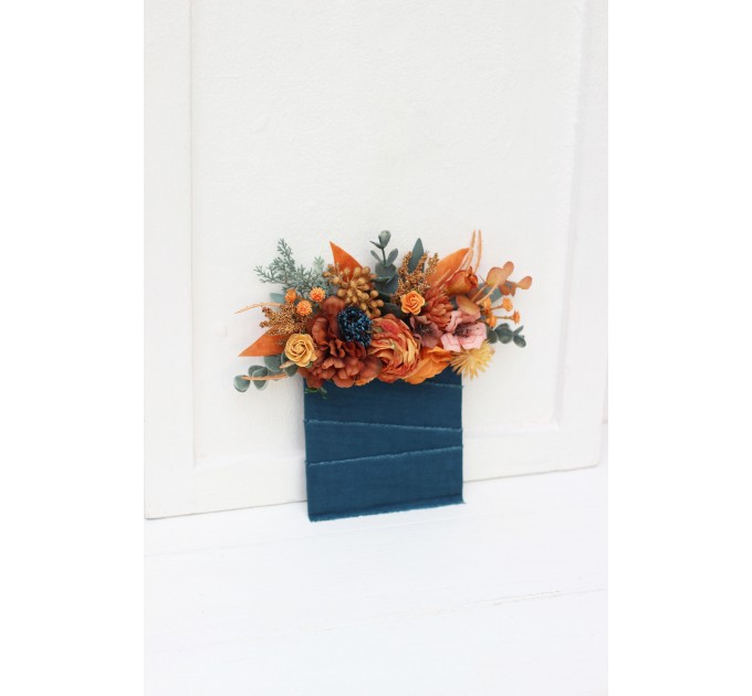 Pocket Boutonniere in Rust & Teal | Square Flower Accessories