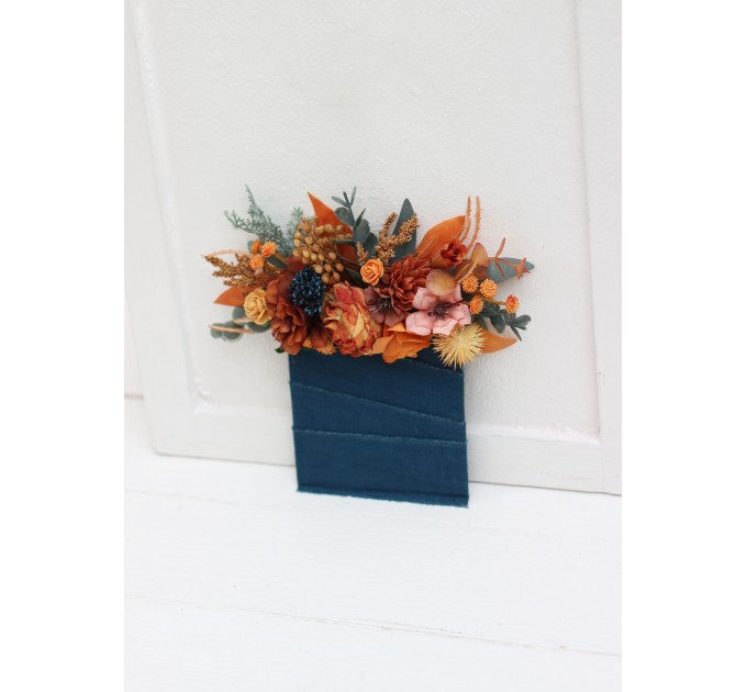 Pocket Boutonniere in Rust & Teal | Square Flower Accessories