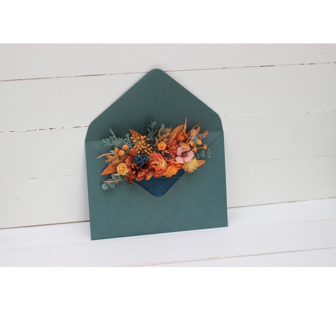 Pocket Boutonniere in Rust & Teal | Square Flower Accessories