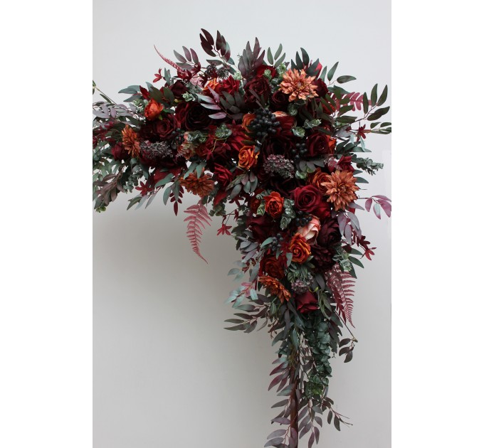 Flower Arch Arrangement in Deep Burgundy, Red & Blue | Faux Floral Archway for Wedding