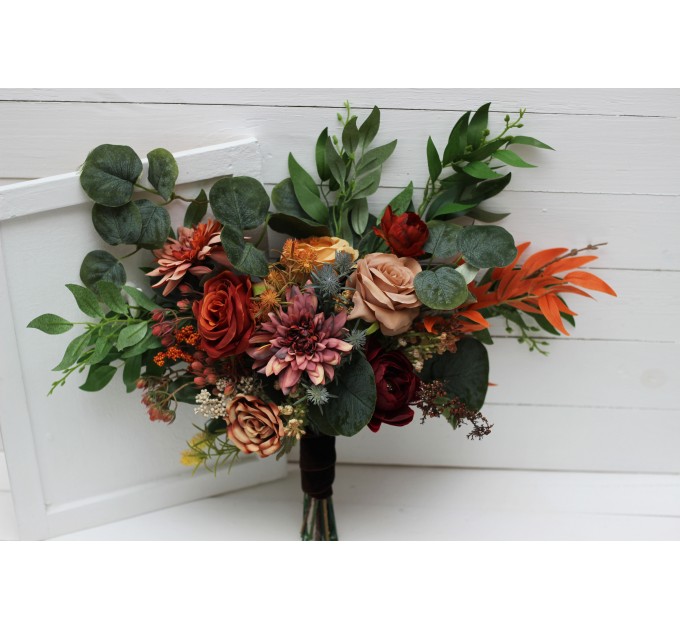 Wedding Bouquets in Rust, Terracotta & Burgundy | Faux Bridal & Bridesmaid Bouquets