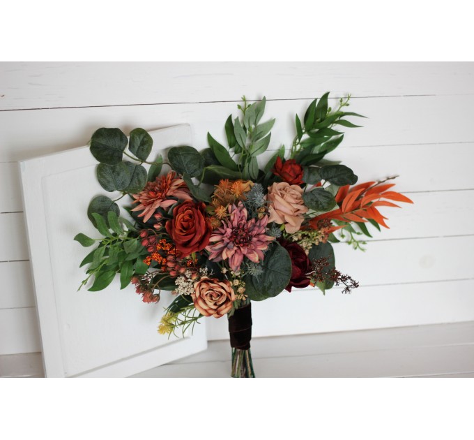 Wedding Bouquets in Rust, Terracotta & Burgundy | Faux Bridal & Bridesmaid Bouquets