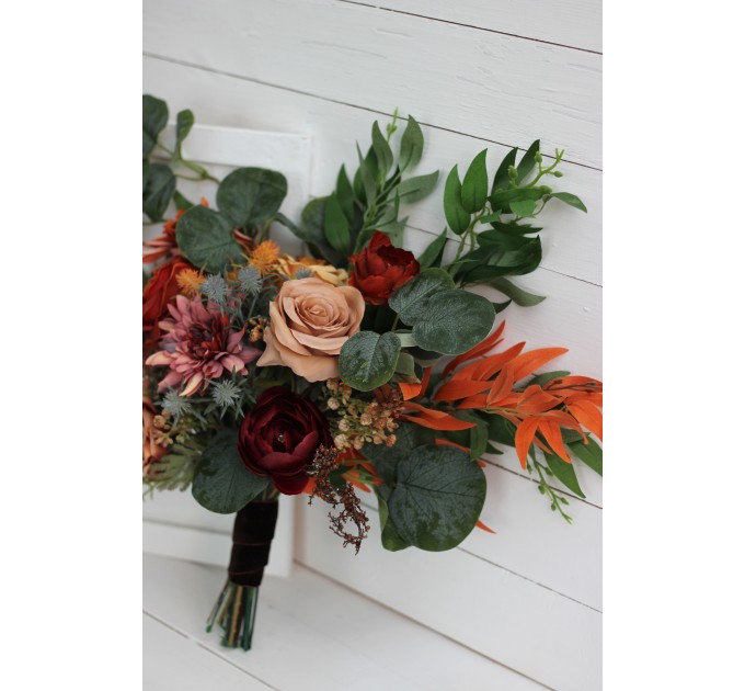 Wedding Bouquets in Rust, Terracotta & Burgundy | Faux Bridal & Bridesmaid Bouquets