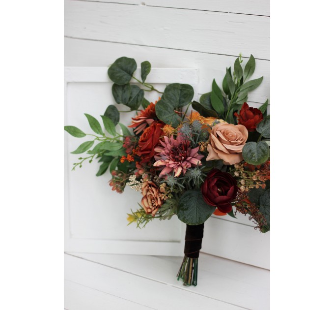 Wedding Bouquets in Rust, Terracotta & Burgundy | Faux Bridal & Bridesmaid Bouquets