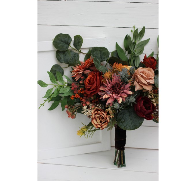 Wedding Bouquets in Rust, Terracotta & Burgundy | Faux Bridal & Bridesmaid Bouquets