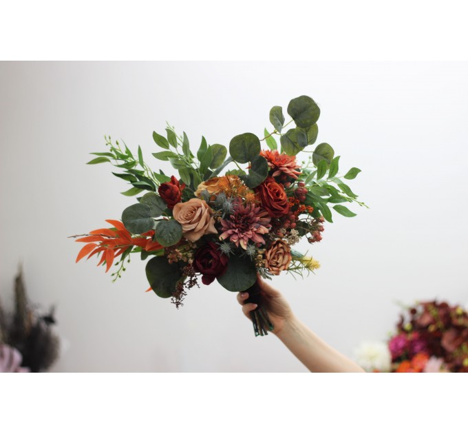 Wedding Bouquets in Rust, Terracotta & Burgundy | Faux Bridal & Bridesmaid Bouquets