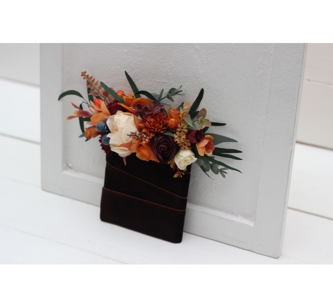 Pocket Boutonniere in Rust, Burgundy & Ivory | Faux Flower Accessories