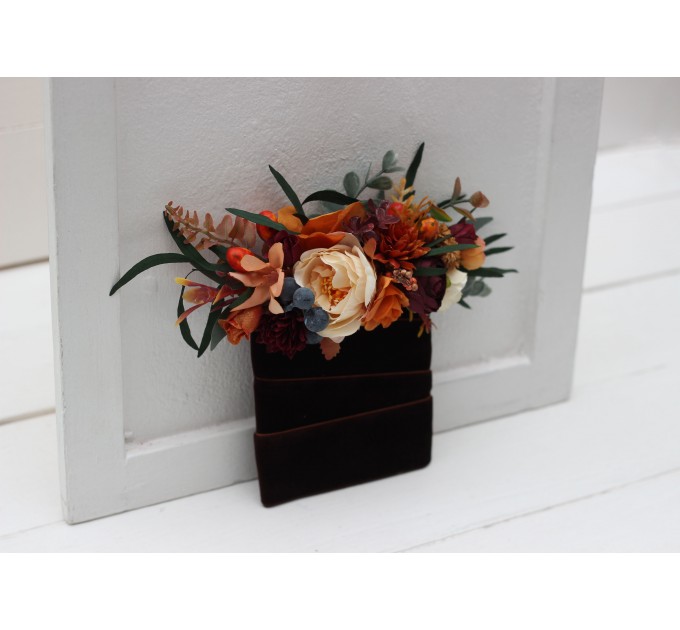 Pocket Boutonniere in Rust, Burgundy & Ivory | Faux Flower Accessories