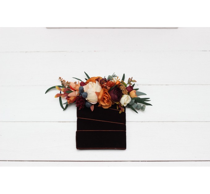 Pocket Boutonniere in Rust, Burgundy & Ivory | Faux Flower Accessories