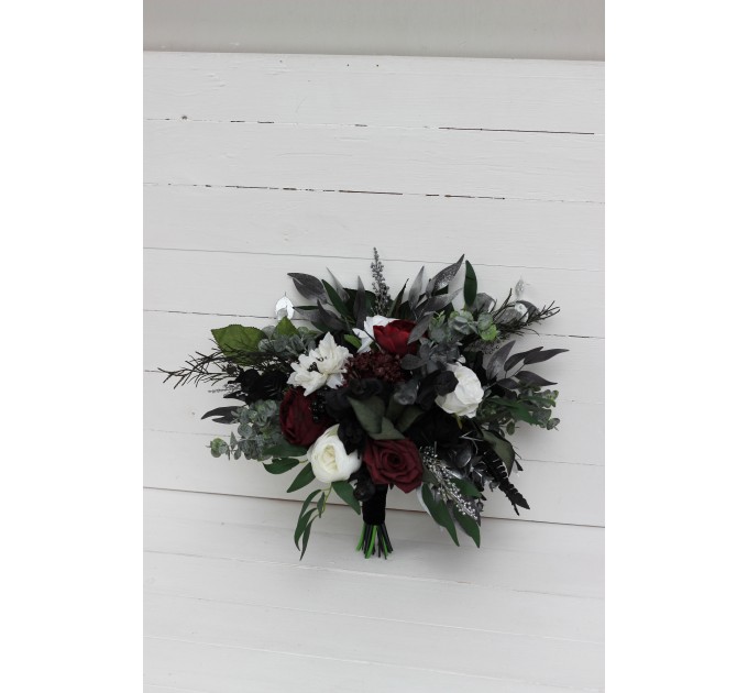 Burgundy, Black, White, Silver, and Emerald Green Wedding Bouquets – Cascading & Boho Designs