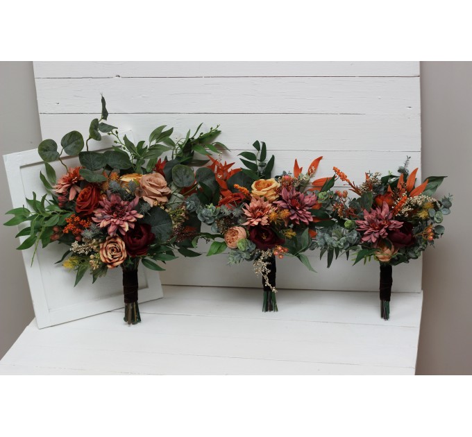 Wedding Bouquets in Rust, Terracotta & Burgundy | Faux Bridal & Bridesmaid Bouquets