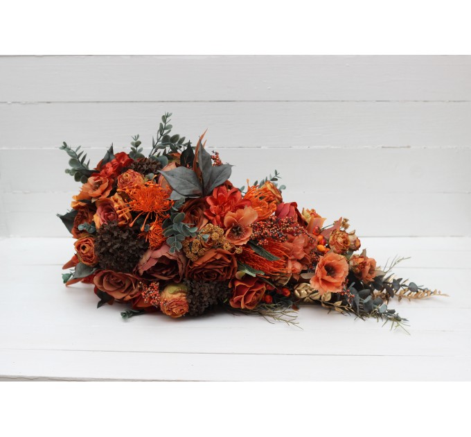Wedding Bouquets in Rust, Terracotta & Burnt Orange | Cascading Bridal & Bridesmaid Faux Bouquets