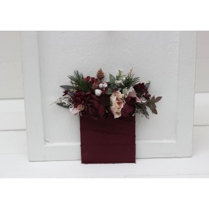 Pocket boutonniere in burgundy blush pink gold color scheme. Flower accessories. Winter wedding. 5214