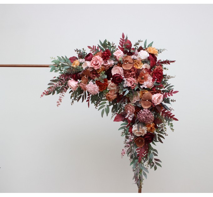 Flower Arch Arrangement in Cinnamon, Burgundy, Blush Pink & Rust | Faux Floral Archway for Wedding