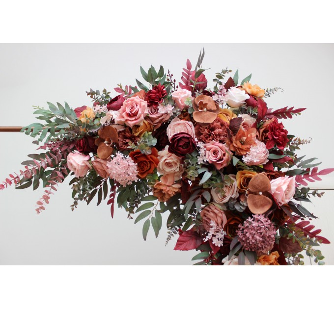 Flower Arch Arrangement in Cinnamon, Burgundy, Blush Pink & Rust | Faux Floral Archway for Wedding