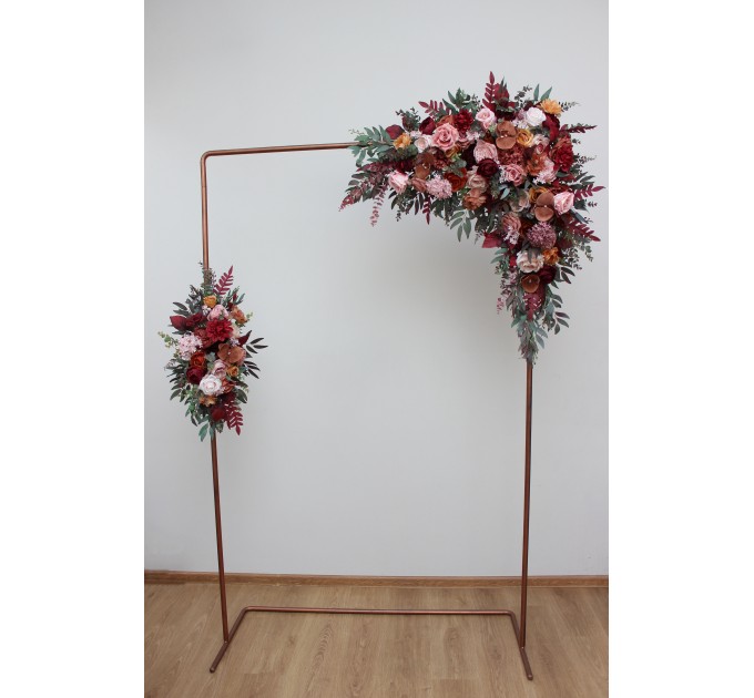 Flower Arch Arrangement in Cinnamon, Burgundy, Blush Pink & Rust | Faux Floral Archway for Wedding