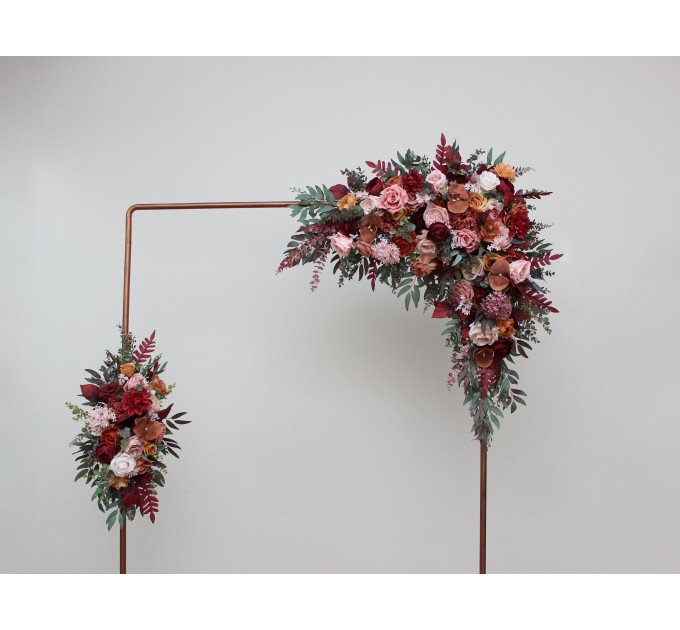 Flower Arch Arrangement in Cinnamon, Burgundy, Blush Pink & Rust | Faux Floral Archway for Wedding