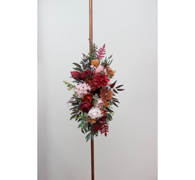 Flower Arch Arrangement in Cinnamon, Burgundy, Blush Pink & Rust | Faux Floral Archway for Wedding