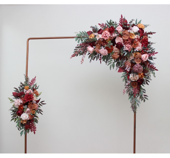  Flower arch arrangement in cinnamon burgundy blush pink rust colors.  Arbor flowers. Floral archway. Faux flowers for wedding arch. 5082