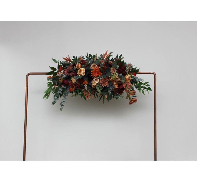 Flower Arch Arrangement in Rust, Terracotta, Burgundy & Brown | Faux Floral Archway for Wedding