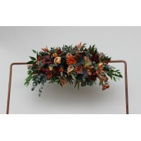  Flower arch arrangement in rust terracotta burgundy brown colors.  Arbor flowers. Floral archway. Faux flowers for wedding arch. 5212