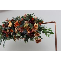  Flower arch arrangement in rust terracotta burgundy brown colors.  Arbor flowers. Floral archway. Faux flowers for wedding arch. 5212