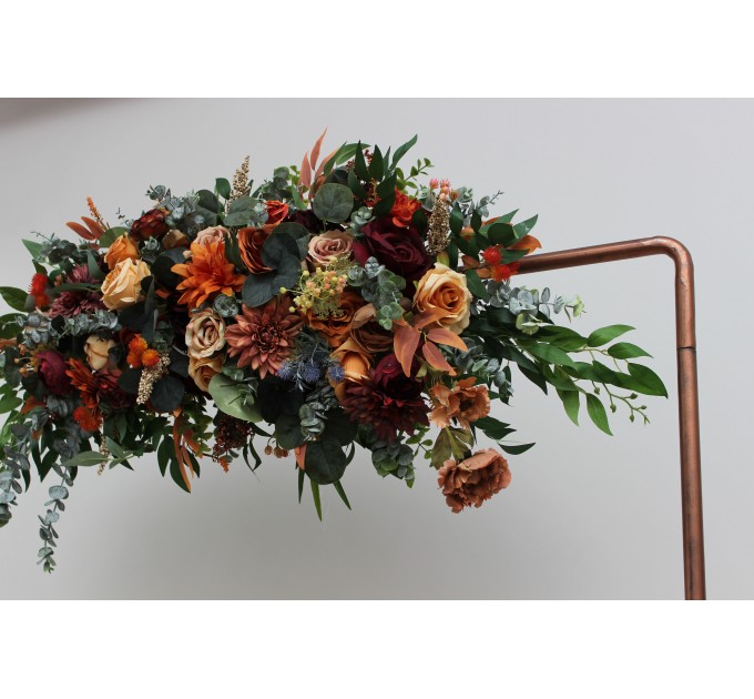 Flower Arch Arrangement in Rust, Terracotta, Burgundy & Brown | Faux Floral Archway for Wedding