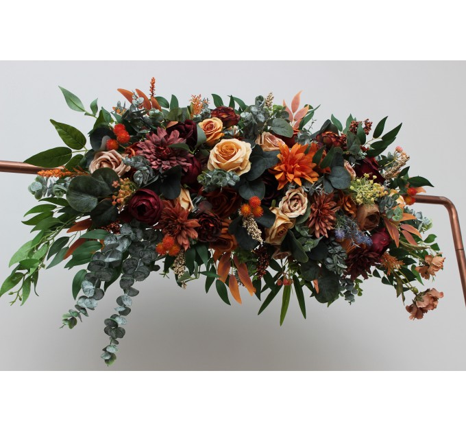 Flower Arch Arrangement in Rust, Terracotta, Burgundy & Brown | Faux Floral Archway for Wedding