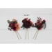 Set of 3 hair pins in burgundy red blue color scheme. Hair accessories. Flower accessories for wedding. 5077