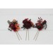 Set of 3 hair pins in burgundy red blue color scheme. Hair accessories. Flower accessories for wedding. 5077