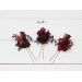 Set of 3 hair pins in burgundy red blue color scheme. Hair accessories. Flower accessories for wedding. 5077