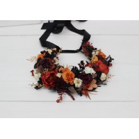 Purple burgundy black rust gold flower crown. Hair wreath. Flower girl crown. Wedding flowers. 5014