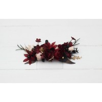 Flower comb in burgundy black gold beige color scheme. Wedding accessories for hair. Bridal flower comb. Bridesmaid floral comb. Halloween wedding. 0018