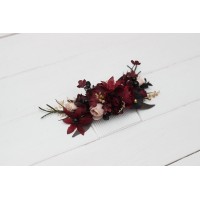 Flower comb in burgundy black gold beige color scheme. Wedding accessories for hair. Bridal flower comb. Bridesmaid floral comb. Halloween wedding. 0018