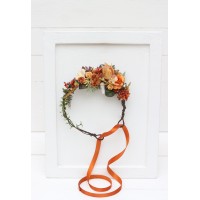 Orange rust flower crown. Hair wreath. Flower girl crown. Wedding flowers. 5213