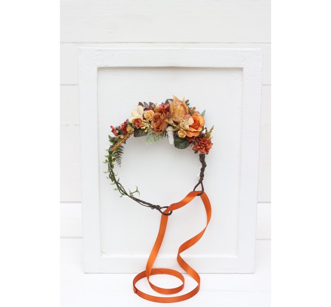 Orange rust flower crown. Hair wreath. Flower girl crown. Wedding flowers. 5213