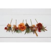  Set of  6 bobby pins in orange rust color scheme. Hair accessories. Flower accessories for wedding.  5213