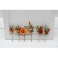 Set of 6 bobby pins in orange rust color scheme. Hair accessories. Flower accessories for wedding. 5213