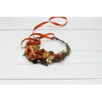 Orange rust flower crown. Hair wreath. Flower girl crown. Wedding flowers. 5213