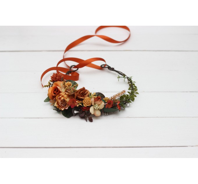 Orange rust flower crown. Hair wreath. Flower girl crown. Wedding flowers. 5213