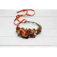 Orange rust flower crown. Hair wreath. Flower girl crown. Wedding flowers. 5213