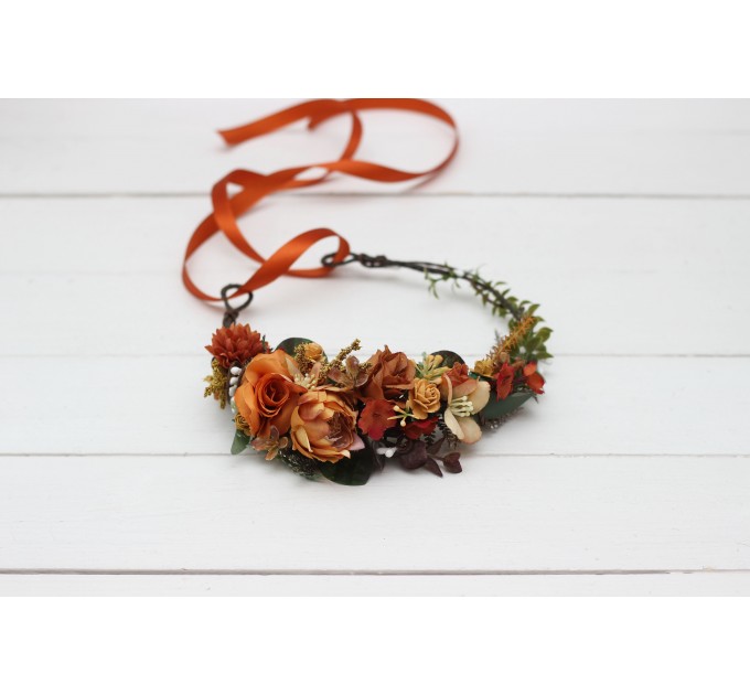 Orange rust flower crown. Hair wreath. Flower girl crown. Wedding flowers. 5213