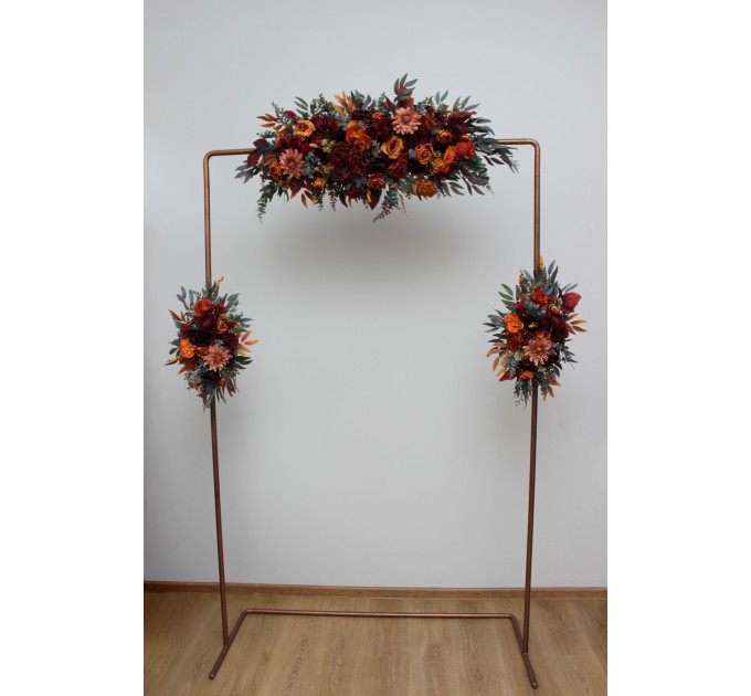 Flower Arch Arrangement in Rust, Burgundy, Cinnamon & Orange | Faux Floral Archway for Wedding