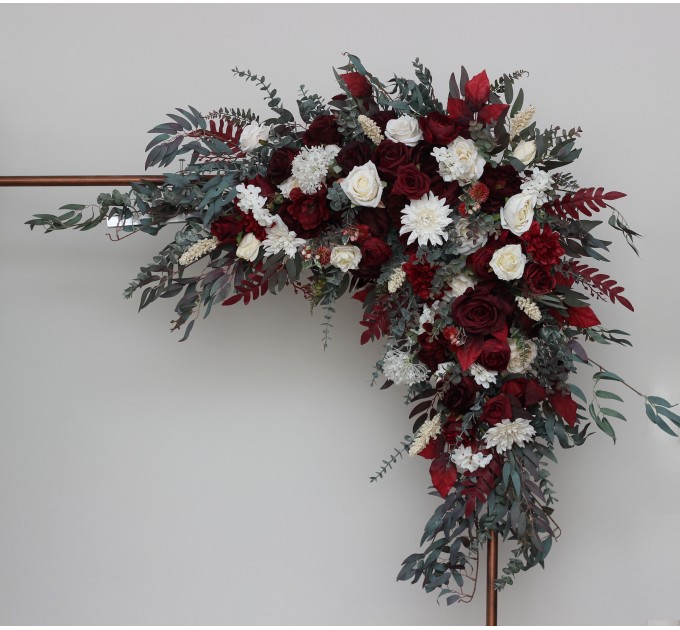 Flower Arch Arrangement in Burgundy & Ivory | Faux Floral Archway for Wedding