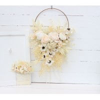 Flower hoop in champagne ivory cream  colors. Alternative bridesmaid bouquet. 5206